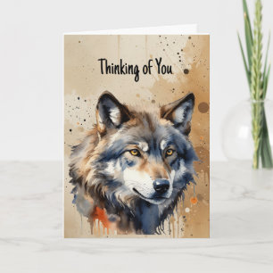 Denken aan U Wolf Waterverf Animal Fan Kaart