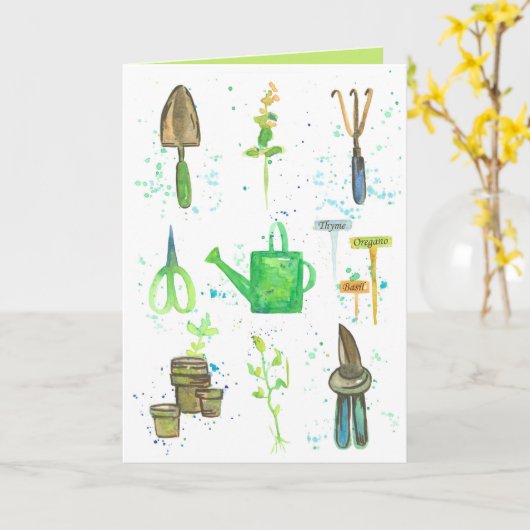 Denken aan uw favoriete tuinier gereedschap kaart (Gele Bloem)