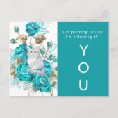 Denken aan uw kat met turquoise Rozen Briefkaart (Voorkant)