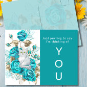 Denken aan uw kat met turquoise Rozen Briefkaart