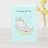 Denken aan You Kitty Kat met Hart in Hangmat C Kaart (Gele Bloem)