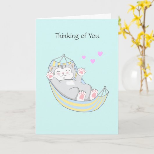 Denken aan You Kitty Kat met Hart in Hangmat C Kaart (Gele Bloem)