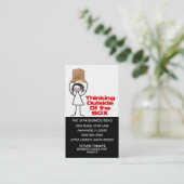 Denken buiten de doos Cartoon Visitekaartje (Staand voorkant)