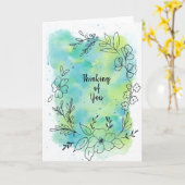 Denkend aan je blauwe turkooizen waterverf bloemen kaart (Gele Bloem)