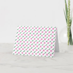 Denkend aan je kaart, roze bloemen groene bladeren kaart