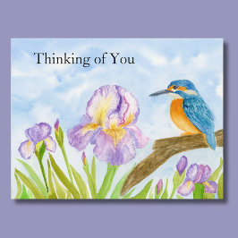 Denkend aan Jou Aquarel IJsvogel Paarse Iris Briefkaart