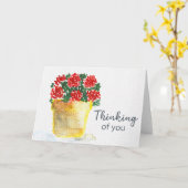 Denkend Aan Jou Aquarel Rode Bloemen in Pot Kaart (Gele Bloem)