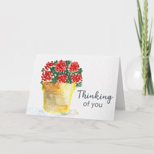Denkend Aan Jou Aquarel Rode Bloemen in Pot Kaart (Voorkant)
