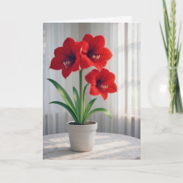 Denkend aan Jou Bloeiende Rode Amaryllis Kaart