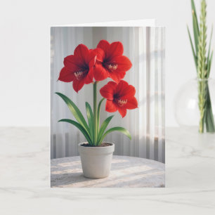 Denkend aan Jou Bloeiende Rode Amaryllis Kaart