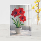 Denkend aan Jou Bloeiende Rode Amaryllis Kaart (Gele Bloem)