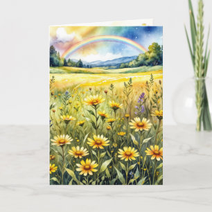 Denkend aan Jou Bloemenveld met Regenboog Kaart