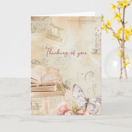 Denkend aan Jou Dromerige Vintage  Kaart (Gele Bloem)