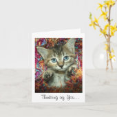 Denkend aan jou... Gray Tabby Kitten Kaart (Gele Bloem)