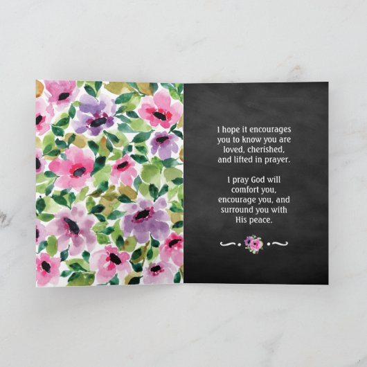 Denkend aan jou in gebed met bloemenkrans kaart (Binnen)