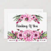 Denkend Aan Jou In Roze Bloemen Briefkaart (Voorkant / Achterkant)