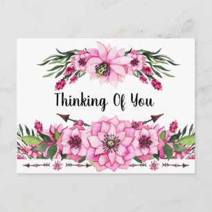 Denkend Aan Jou In Roze Bloemen Briefkaart