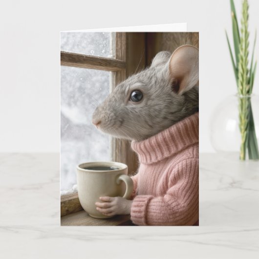 Denkend aan Jou Muis Met een Kopje Koffie Kaart (Voorkant)
