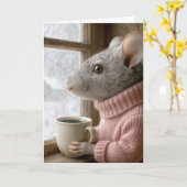 Denkend aan Jou Muis Met een Kopje Koffie Kaart (Gele Bloem)