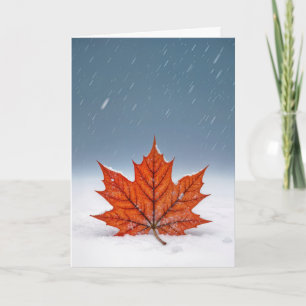 Denkend aan Jou Oranje Esdoornblad Op Sneeuw  Kaart