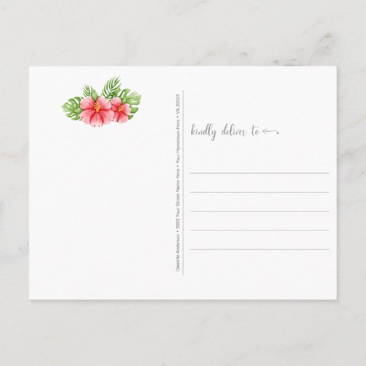 Denkend aan Jou Roze Flamingo Tropische Bloemen Po Briefkaart (Achterkant)