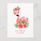 Denkend aan Jou Roze Flamingo Tropische Bloemen Po Briefkaart (Voorkant)