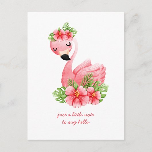 Denkend aan Jou Roze Flamingo Tropische Bloemen Po Briefkaart (Voorkant)