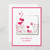 Denkend aan Jou Roze Whimsical Roze Vogels Bloemen Briefkaart (Voorkant / Achterkant)