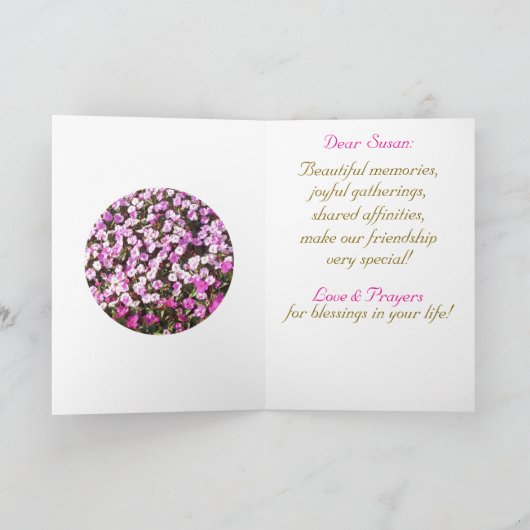 Denkend aan jou, vriendschap, gevouwen groet kaart (Binnen)