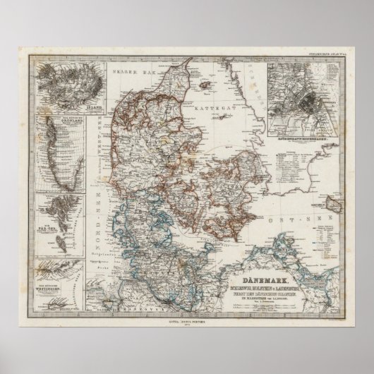 Denmark Atlas Map with 5 inset maps Poster (Voorkant)