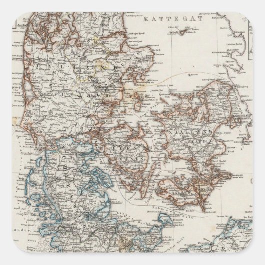 Denmark Atlas Map with 5 inset maps Vierkante Sticker (Voorkant)