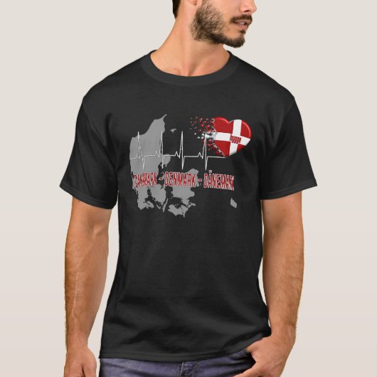 Denmark Danmark Hygge Heartbeat ECG T-shirt (Voorkant)