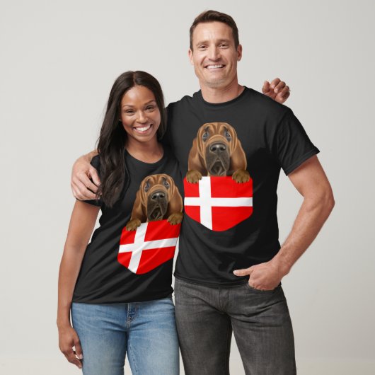 Denmark Flag Bloodhound Dog In Pocket T-shirt (Unisex)