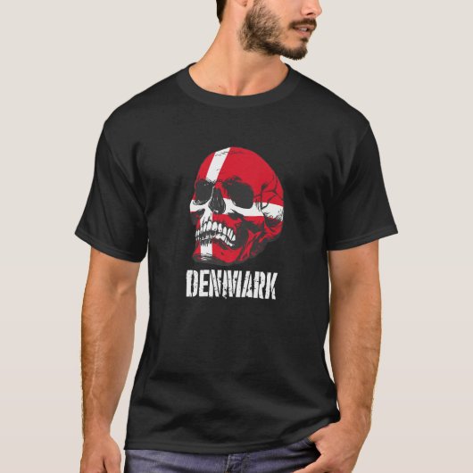 Denmark Flag Skull Danish Pride Patriotic T-shirt (Voorkant)