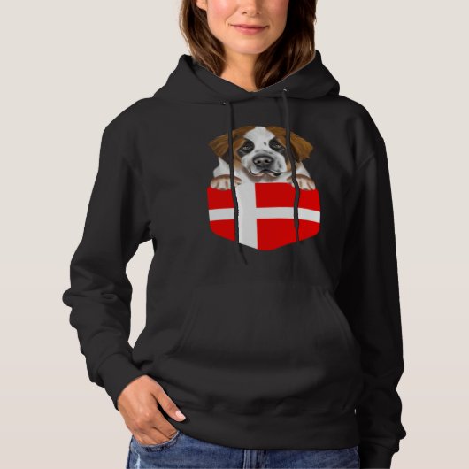 Denmark Flag St Bernard Dog In Pocket Hoodie (Voorkant)