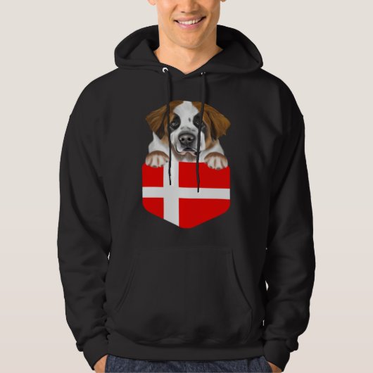 Denmark Flag St Bernard Dog In Pocket Hoodie (Voorkant)