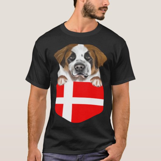 Denmark Flag St Bernard Dog In Pocket T-shirt (Voorkant)