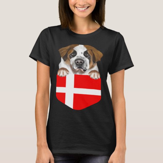 Denmark Flag St Bernard Dog In Pocket T-shirt (Voorkant)