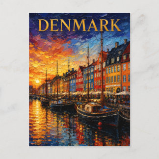 Denmark: Sunset Glow Nyhavn Harbor Art Souvenir Briefkaart