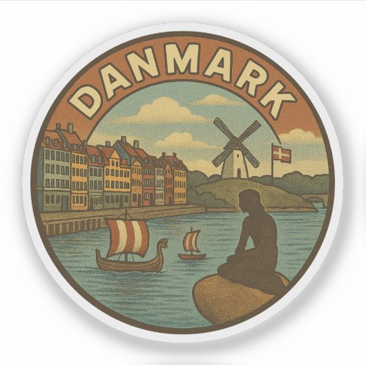 Denmark Travel Vintage Sticker (Voorkant)