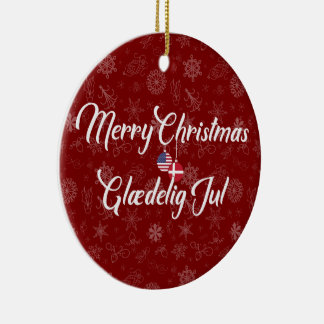 Denmark USA Bilingual Merry Christmas Keramisch Ornament