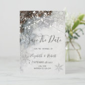 Denneappels, Sneeuwvlokken Bewaar de Datum Save The Date (Staand voorkant)