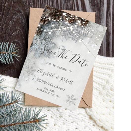 Denneappels, Sneeuwvlokken Bewaar de Datum Save The Date