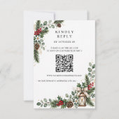 Dennebessen Winter Kerst Huwelijk QR-code RSVP Kaartje (Voorkant)