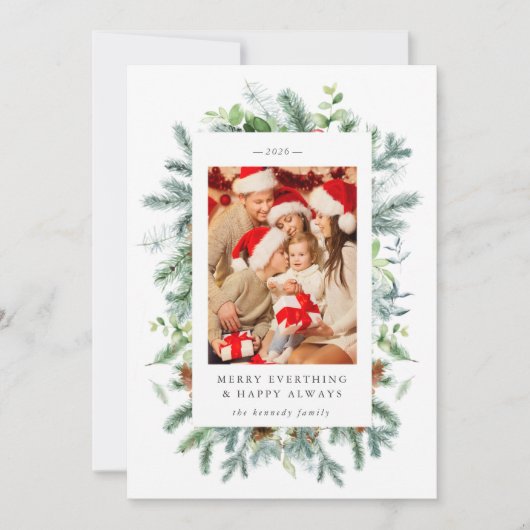 Dennen en bessen foto kerstkaart (Voorkant)