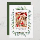 Dennen en bessen foto kerstkaart voor de feestdage (Voorkant / Achterkant)