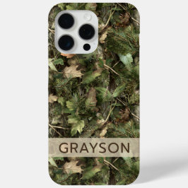 Dennen en Bladeren Camouflage Gepersonaliseerd iPhone 15 Pro Max Hoesje