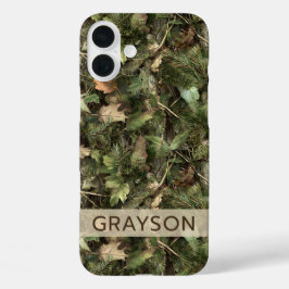 Dennen en Bladeren Camouflage Gepersonaliseerd iPhone 16 Plus Hoesje