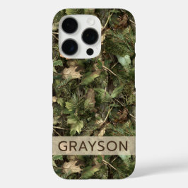 Dennen en Bladeren Camouflage Gepersonaliseerd iPhone 16 Pro Hoesje
