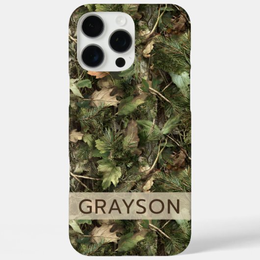 Dennen en Bladeren Camouflage Gepersonaliseerd Case-Mate iPhone Case (Achterkant)